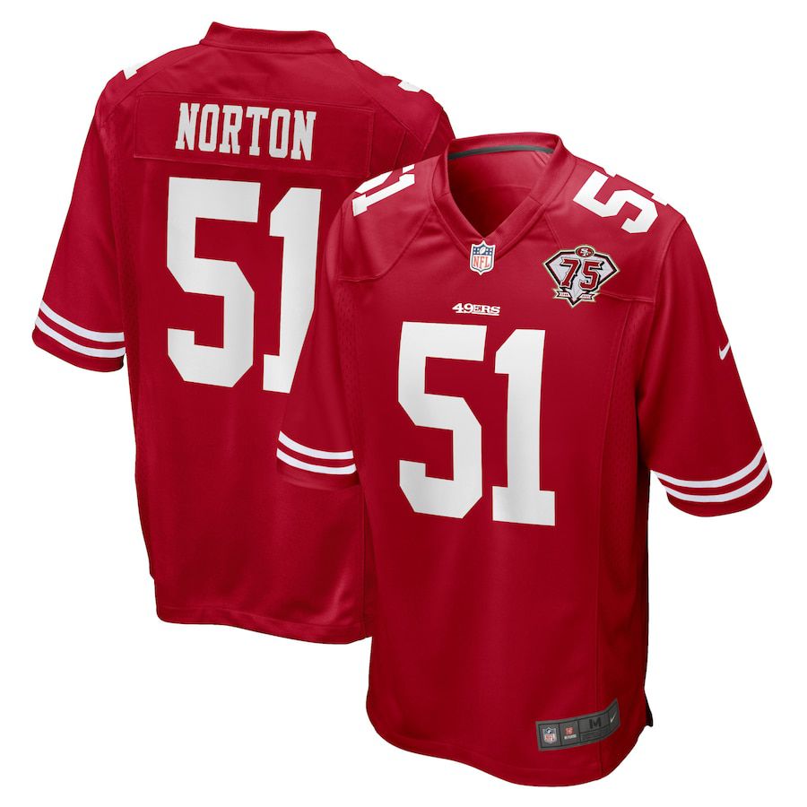 Men San Francisco 49ers #51 Ken Norton Nike Scarlet 75th Anniversary Game Retired Player NFL Jersey
